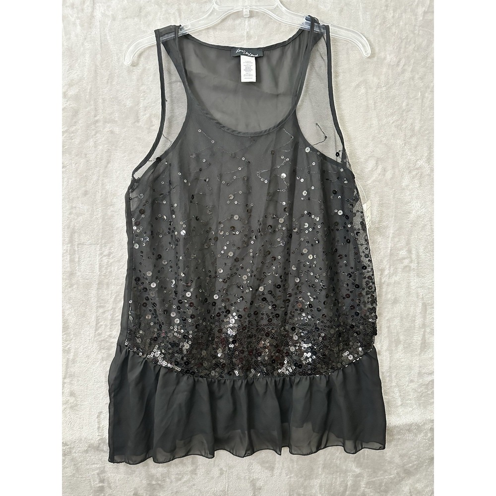 Love 2‎ Be Loved Tunic Tank Top Womens Large Sequins Scoop Neck Sheer Ruffle Hem